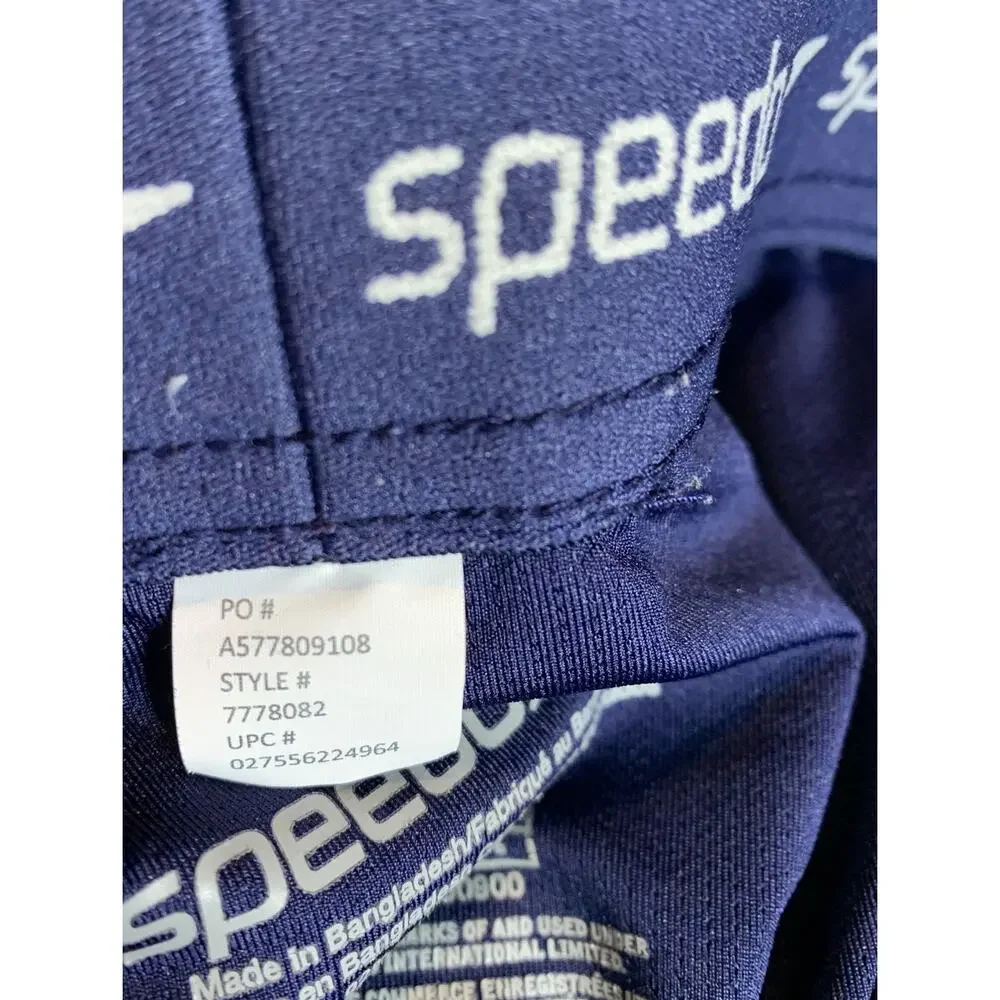 Speedo Men's XXL/TTG Navy Swimsuit Elastic Waist Back Zip Pocket
